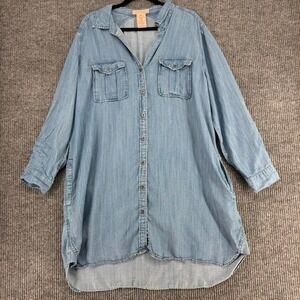 Philosophy Chambray Tencel Shirt Dress XXL Blue High Low Midi